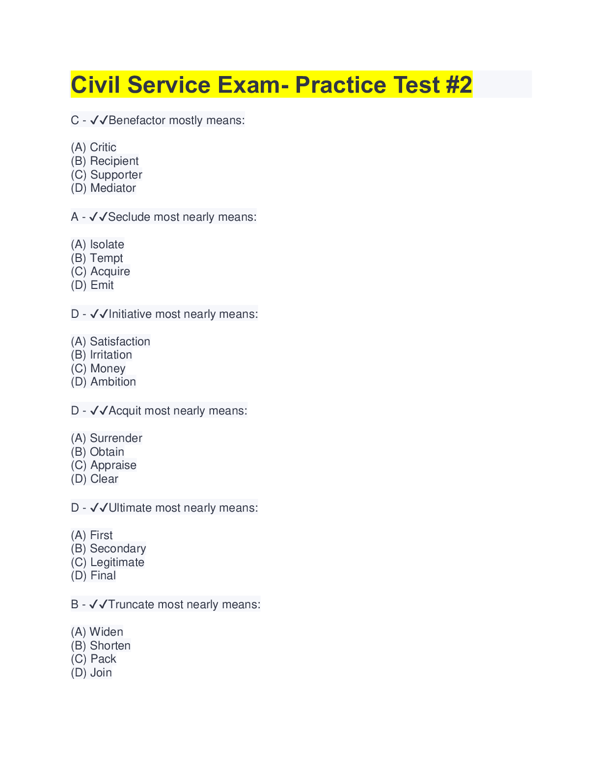 Preview image for Civil Service Exam- Practice Test #2